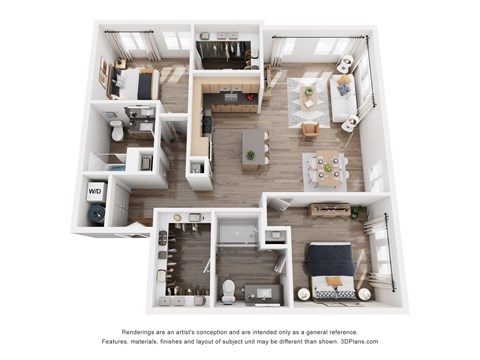 Floor plan for 2 beds, 2 baths, 1199 sqft
